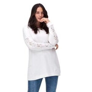 Ellos French Terry Lace Trim Sweatshirt Tunic Ivory Plus Size 4X NWT